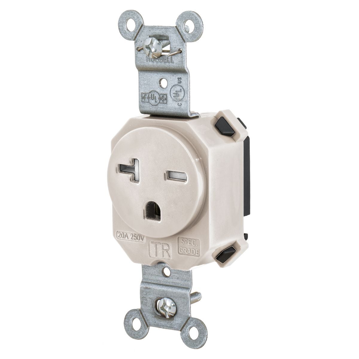 SNAP5461LATR Extra Heavy Duty Single Standard Tamper-Resistant Straight Blade Receptacle, 250 V, 20 A, 2 Poles, 3 Wires, Light Almond