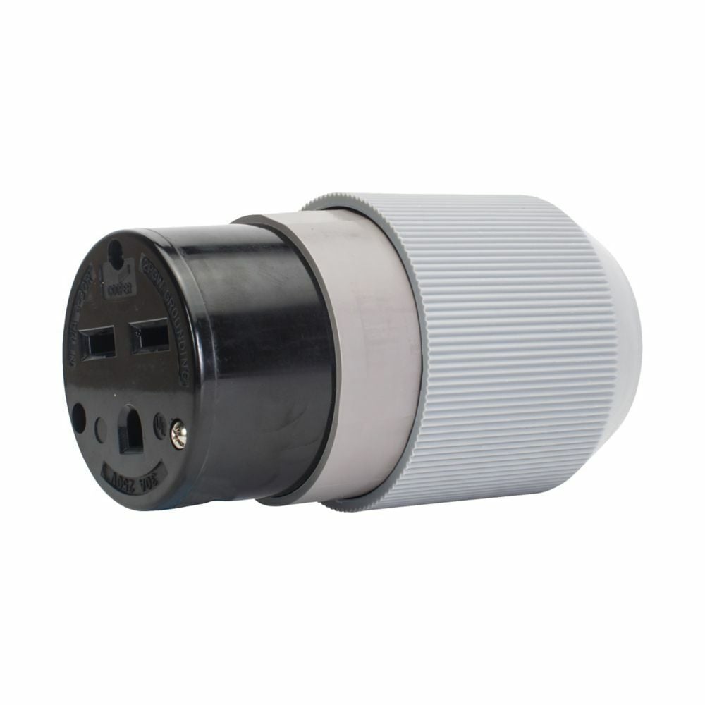 Eaton Arrow Hart extra heavy-duty auto grip connector , #12-4 AWG, 30A, Industrial, 250V, Back wire, Gray and black, Brass, Nylon, 6-30R, Two-pole, three-wire, grounding, Screw, 0.43-1.31", Nylon, Core pack