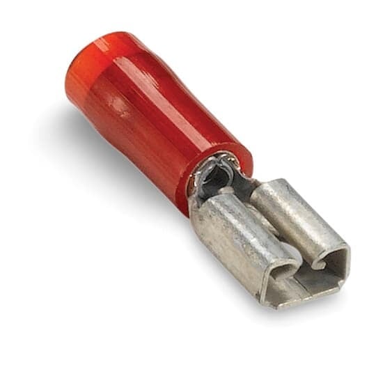 RAD18-183 Sta-Kon 187 Female Disconnect, 22 to 18 AWG Conductor, 0.187 in W x 0.032 in THK Tab, Internal Serration Long Barrel, Brass, Red, Insulated