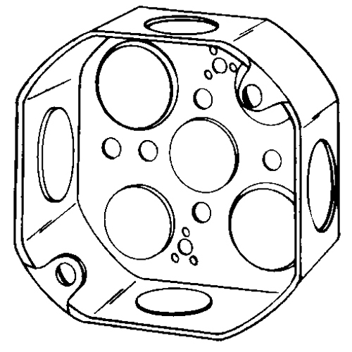 4O-SPL Octagon Box, Steel, 15.5 cu-in Capacity, 9 Knockouts, 1-1/2 in D