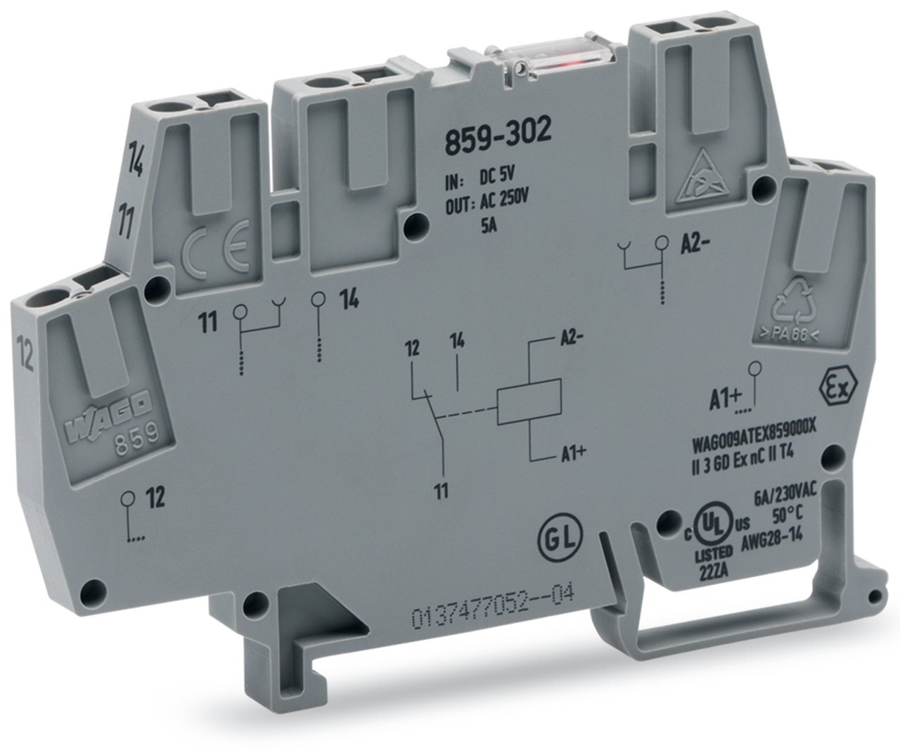 859-304 Terminal Block, 250 V AC, 5 A, 28 to 14 AWG Wire, DIN Rail Mount