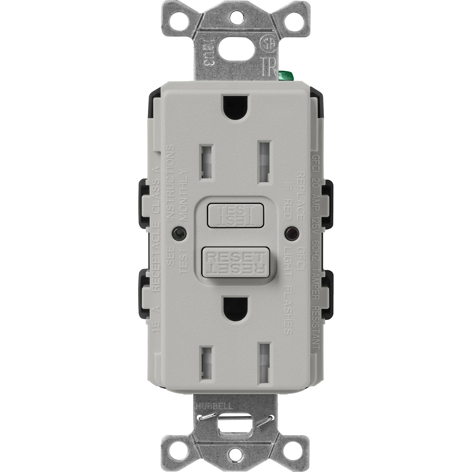 SCR-15-GFST-PB Claro Tamper-Resistant GFCI Duplex Receptacle, Decorator-Style Outlet, 15 Amp, Self-Testing, Satin, Pebble