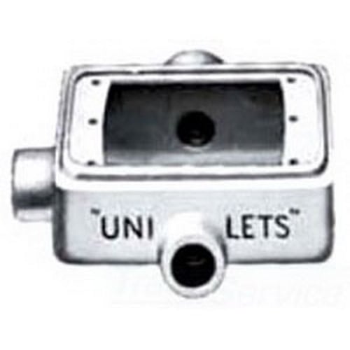 FST-1-50 Unilets Type FST Heavy Duty Shallow Device Box With Internal Ground Screw, Malleable Iron, 25 cu-in Capacity, 1 Gangs, 3 Outlets, 3 Knockouts, 4.56 in H x 2.81 in W x 2 in D