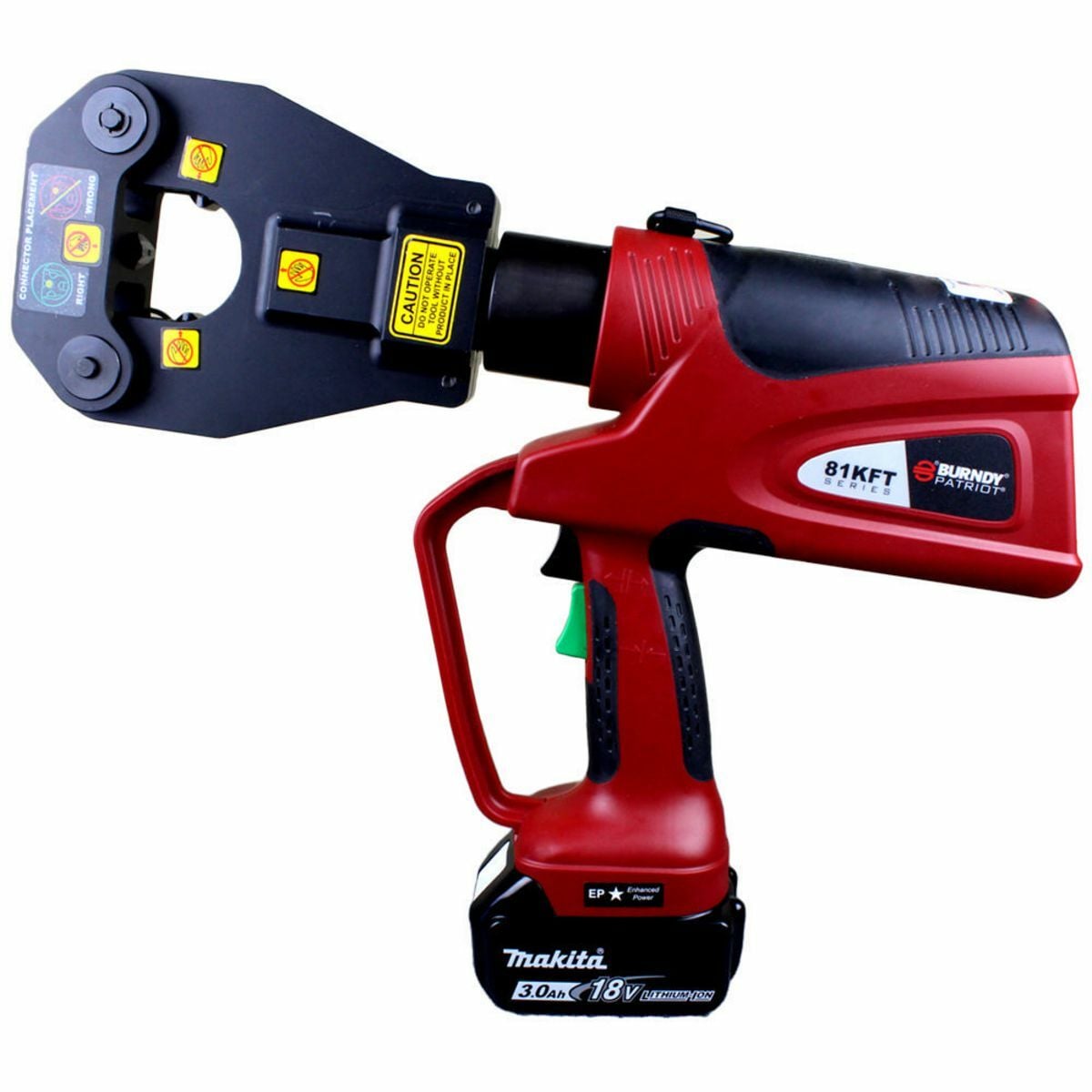 PAT81KFTLI Dieless Latch Head Battery Actuated Self-Contained Hydraulic Crimping Tool, 8 AWG to 1000 kcmil Copper Crimping, 6 ton Crimping, 15.6 in OAL