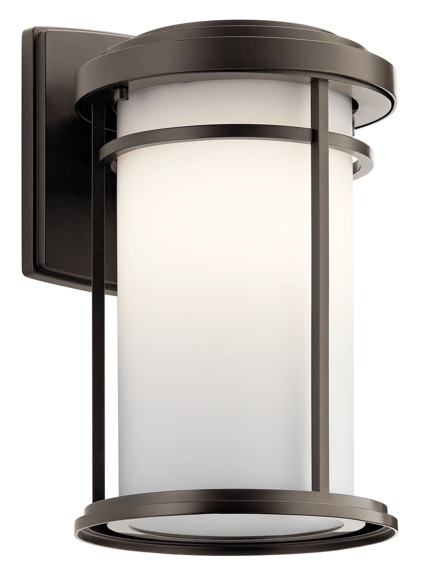 The Toman(TM) 13.5in; 1 Light outdoor wall light features an arts and crafts look with its satin etched glass and Olde Bronze finish. The Toman wall light works in several aesthetic environments, including mission and arts and crafts.