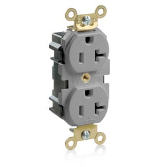 M5362-GY Duplex Extra Heavy Duty Wide Body Straight Blade Receptacle, 125 V AC, 20 A, 2 Poles, 3 Wires, Gray