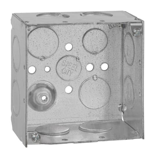52171-3/4 Steel City Welded Style Outlet Box, Steel, 30.3 cu-in Capacity, (1) Outlets, (13) Knockouts, 4 in H x 4 in W x 2-1/8 in D