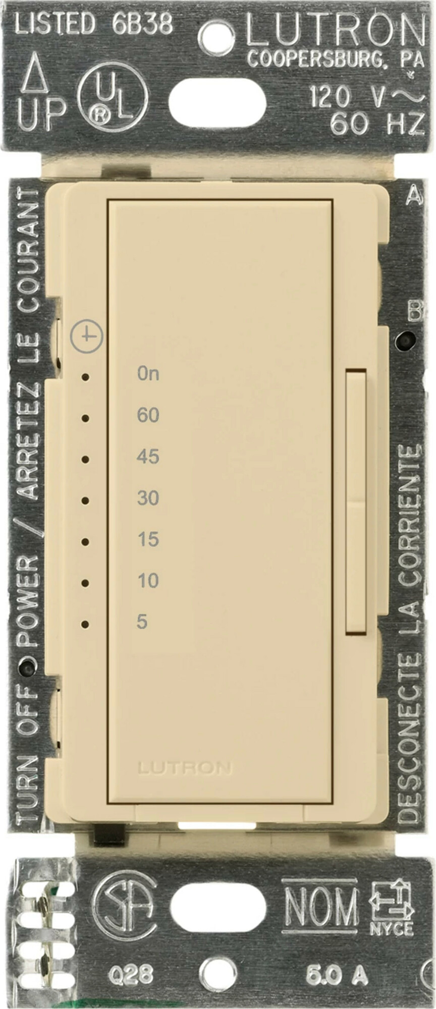 MA-T51MN-IV Maestro Countdown Timer Switch for Fans and Lights, Neutral Required, 150W LED, 3 Amp Fan, 1 Pole/Multi-Location, Ivory
