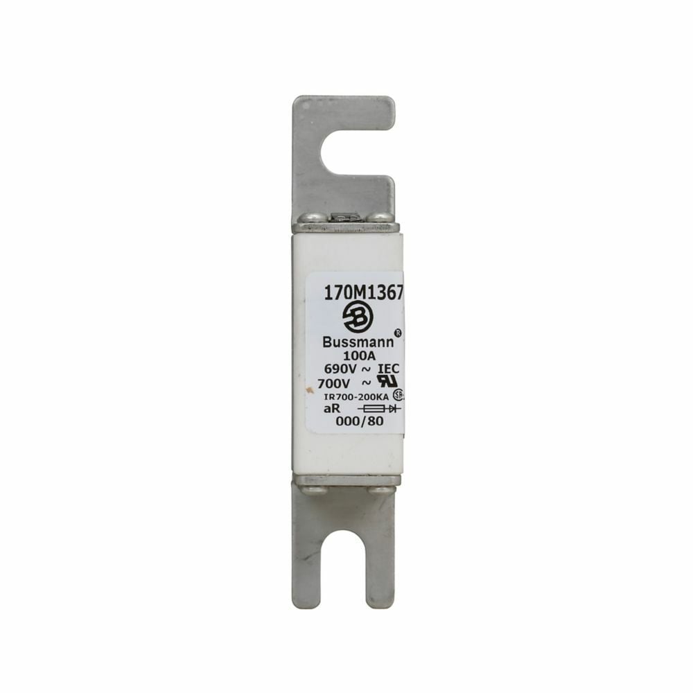 170M1367 Type 80 High Speed Fuse, 100 A, 690 V, 200 kA Interrupt, Class: aR, Square Body