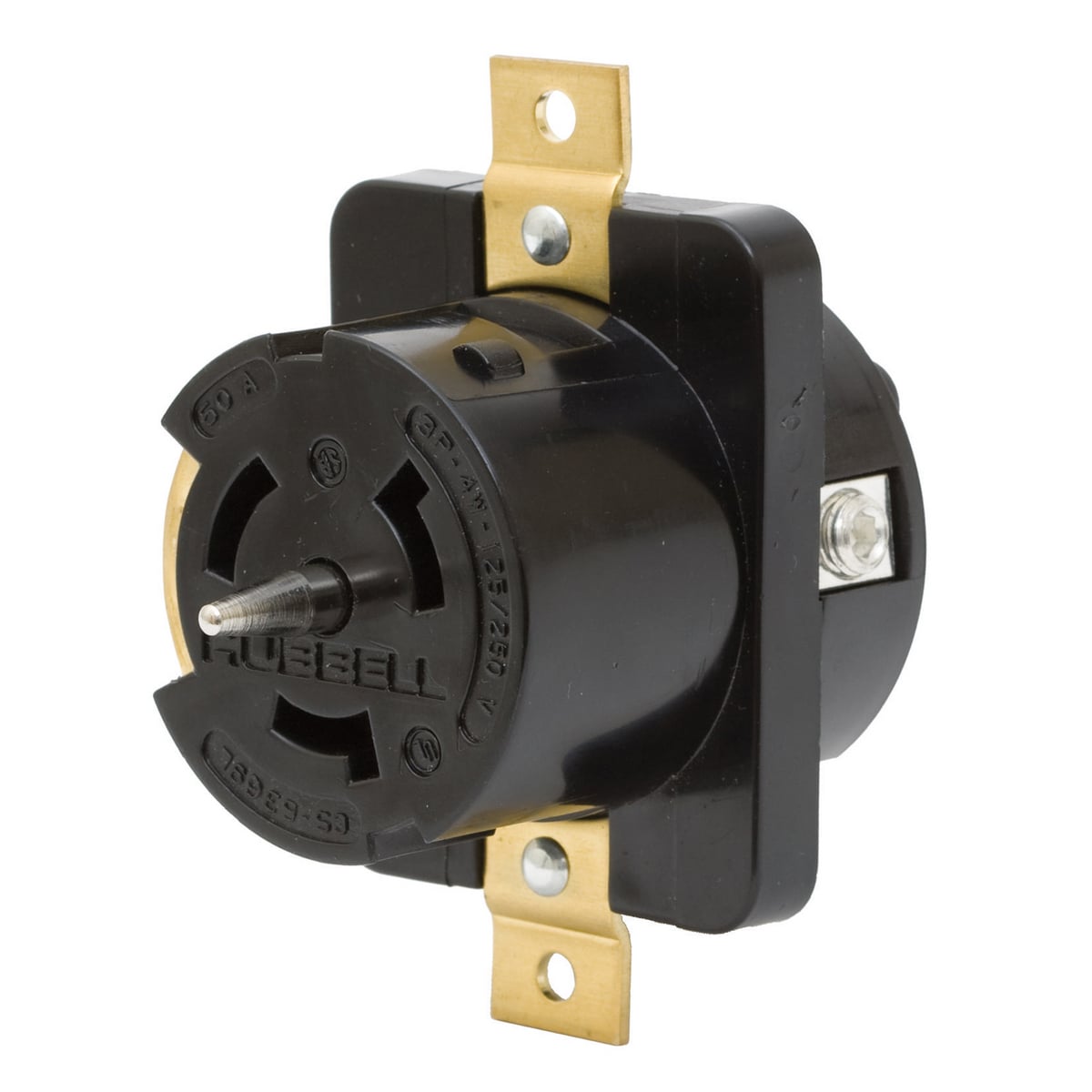 CS6369L 1-Phase Economy Grounding Standard Single Screw Mount Locking Receptacle, 125/250 V AC, 50 A, 3 Poles, 4 Wires, Metallic