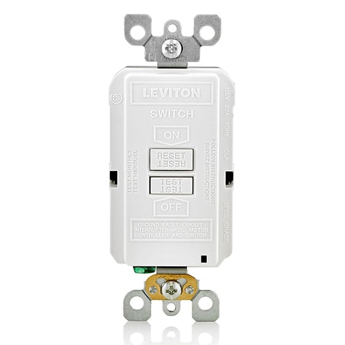GFRBF-W SmartlockPro Slim Blank Self-Test Slim GFCI Receptacle, 125 V AC, 20 A, 2 Poles, 3 Wires, White