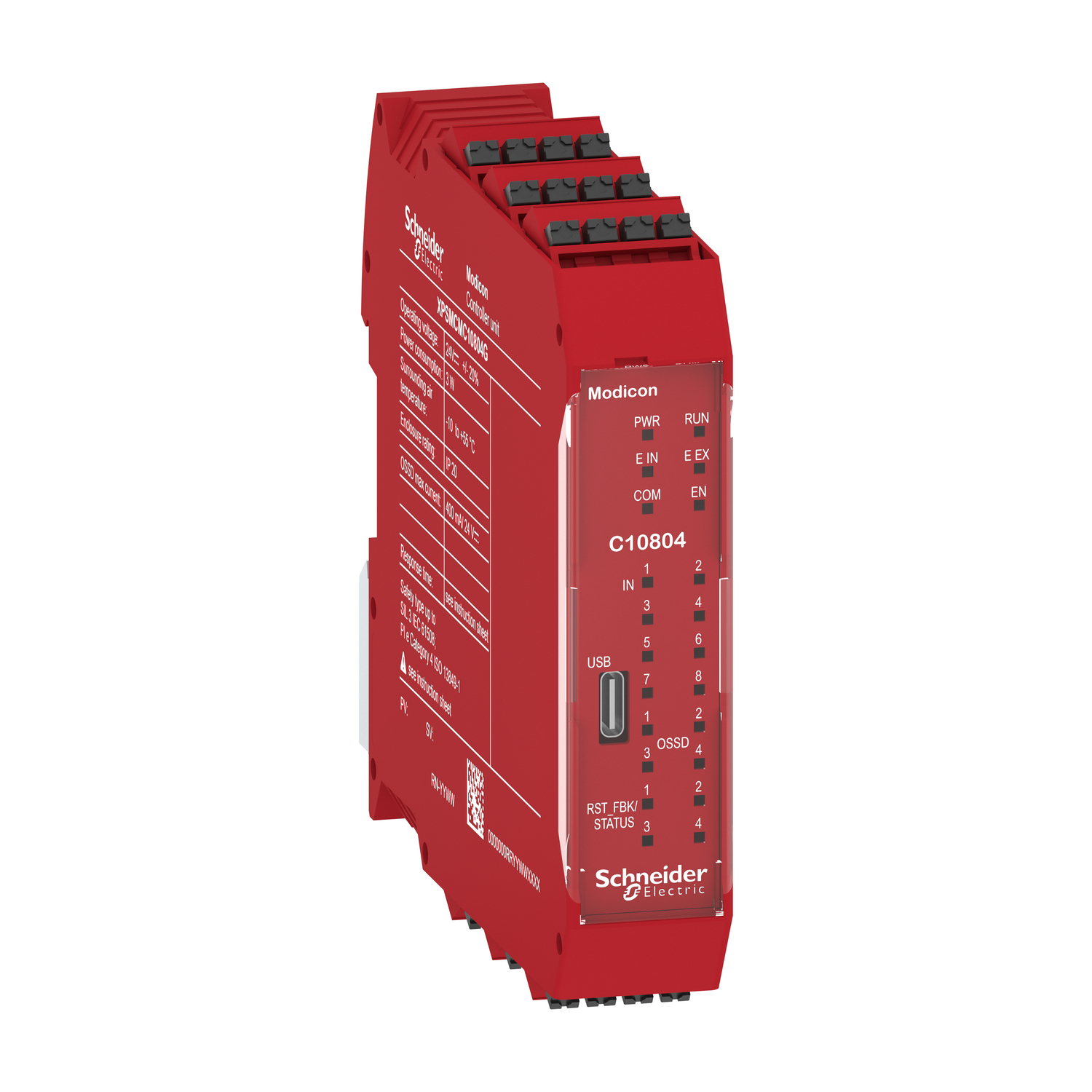 XPSMCMC10804G XPSMCM Controller CPU, 99 mm H x 22.5 mm W x 114.5 mm D, 24 V DC, 4NO Contact