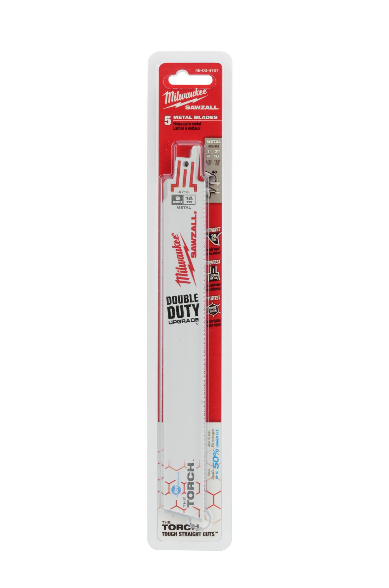 48-00-4788 Sawzall The Torch Ice Hardened Straight Back Reciprocating Saw Blade, 9 in L x 1 in W, 18 TPI, Bi-Metal Body, Universal/Toothed Edge Tang