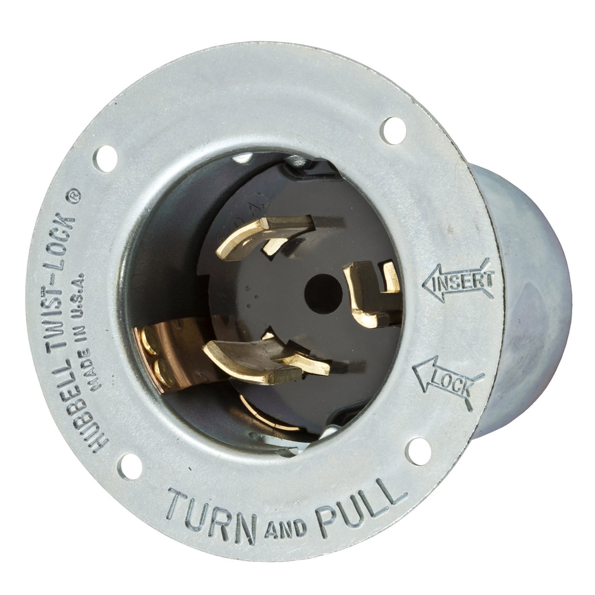 CS8275 1-Phase Extra Heavy Duty Grounding Screw Mount Flanged Inlet, 250 V AC, 50 A, 2 Poles, 3 Wires, Metallic