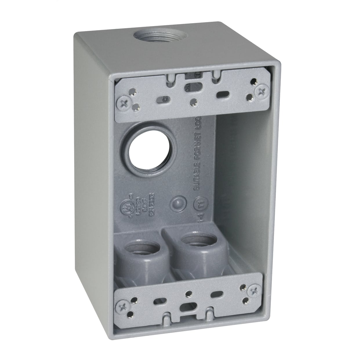 SD450S Weatherproof Outlet Box, Die Cast Metal, 17 cu-in Capacity, 1 Gangs, 4 Outlets, 4-1/2 in L x 2-3/4 in W x 2 in D