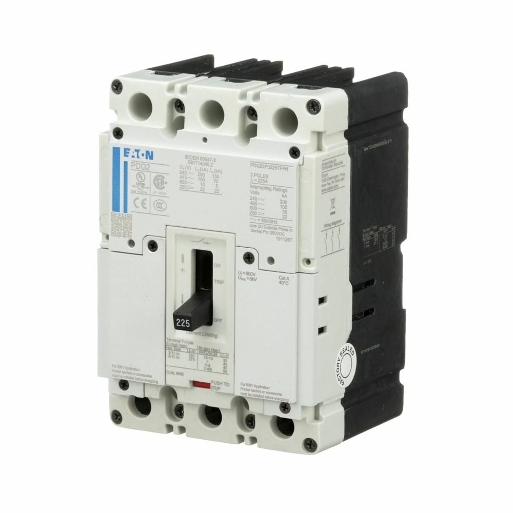 PDG23M0175TFFL PDG2 Globally Rated Molded Case Circuit Breaker, 600 V AC, 175 A, 65 kAIC at 480 V AC Interrupt, 3 Poles, Thermal Magnetic Trip