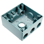 Weatherproof 2 Gang Box, 4 hole 3/4, 30.5 Cu.In.,Gray (2 Holes One End, 1 Hole Other End, 1 Hole in Back)