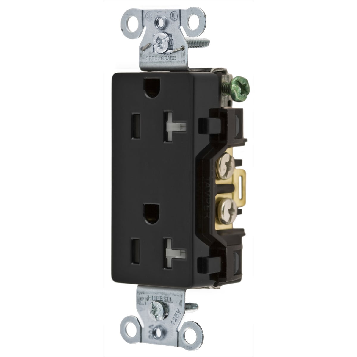 DR20BLKTR 1-Phase Decorator Duplex Standard Tamper-Resistant Screw Mount Straight Blade Receptacle, 125 V AC, 20 A, 2 Poles, 3 Wires, Black