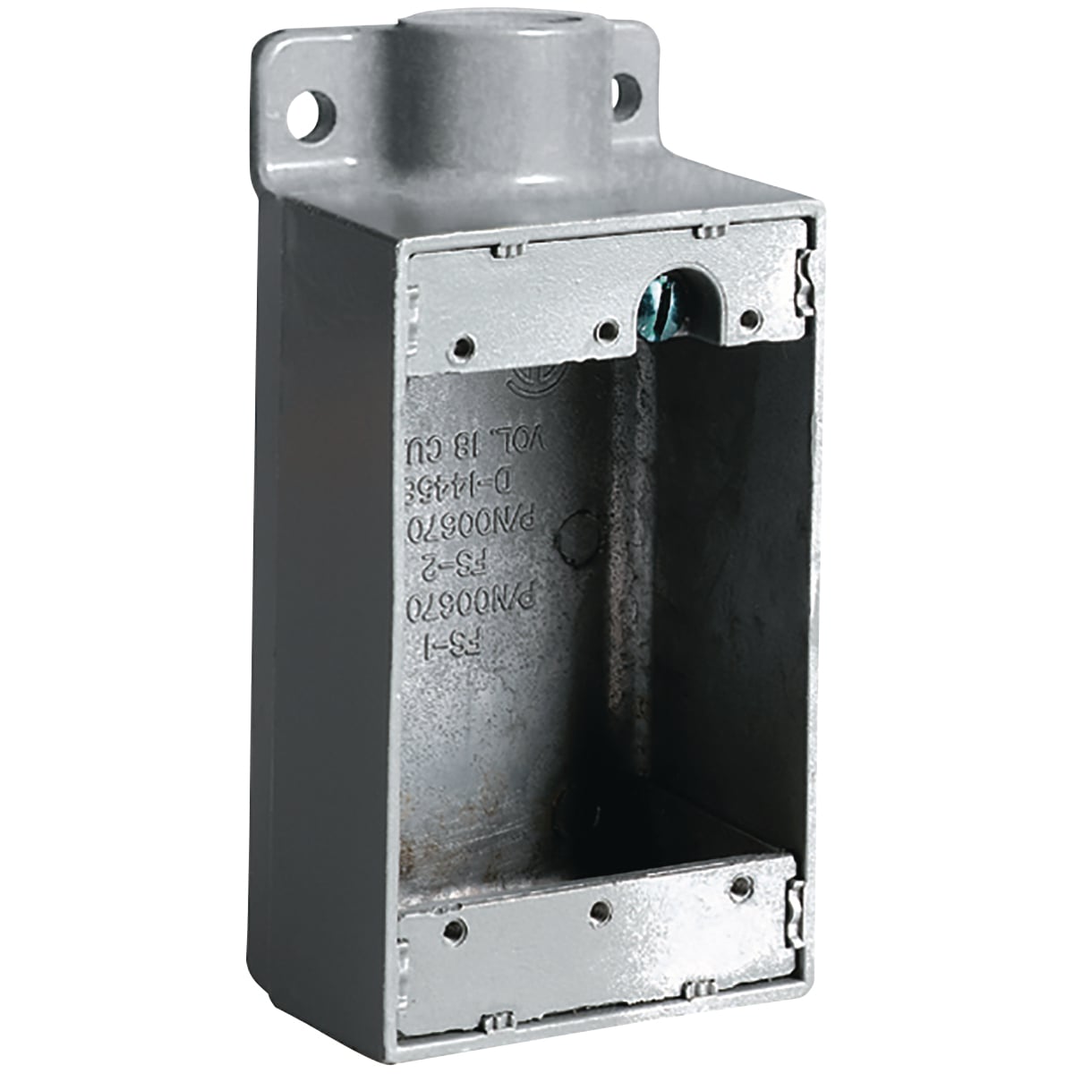 FS-2M FS Series Dead End Cast Device Box With Internal Ground Screw, Iron, 18 cu-in Capacity, 1 Gangs, 1 Outlets, 5-1/2 in H x 2-7/8 in W x 2 in D