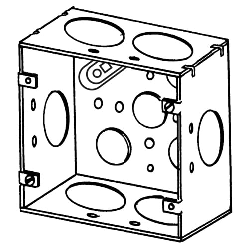 4SJD-1-1/4 Square Box, Steel, 42 cu-in Capacity, (10) Outlets, (10) Knockouts, 4-11/16 in H x 4-11/16 in W x 2-1/8 in D