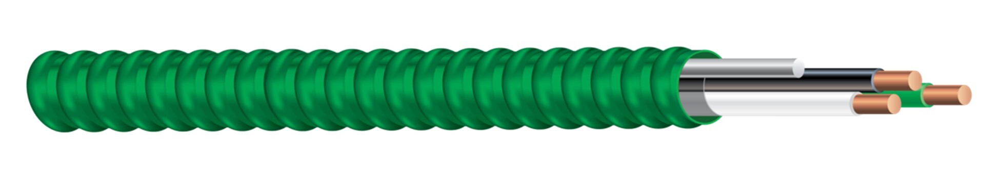 Hospital Care Facility (HCF) MC Cable, Aluminum Clad Copper, 12 AWG, 2 Conductors, Solid, 250 Foot Coil