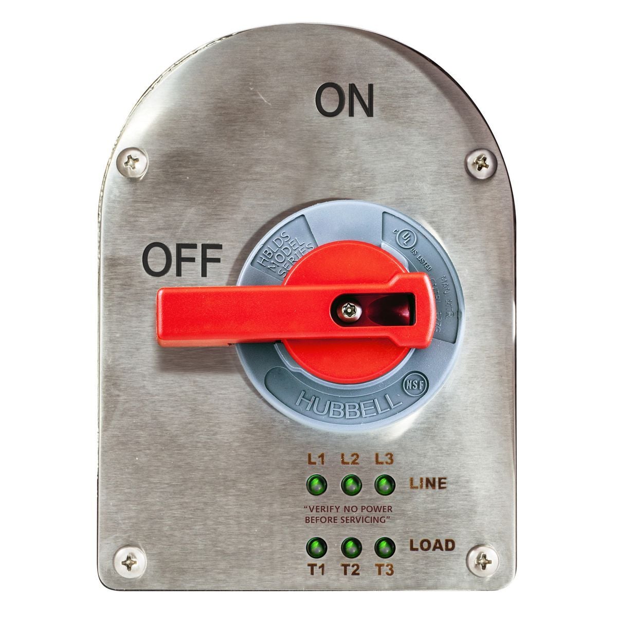 HBLDS3SSRRCP 3-Phase 3-Pole Standard Sized Replacement Cover, For Use With 600 V AC 30 A 18000 W Sloped Top Disconnect Switch with LED, NEMA 4X, Screw Mount, Stainless Steel
