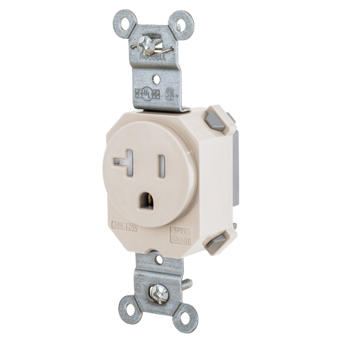 SNAP5361LATR 1-Phase Extra Heavy Duty Grounding Single Standard Tamper-Resistant Watertight Straight Blade Receptacle, 125/250 VAC, 20 A, 2 Poles, 3 Wires, Light Almond