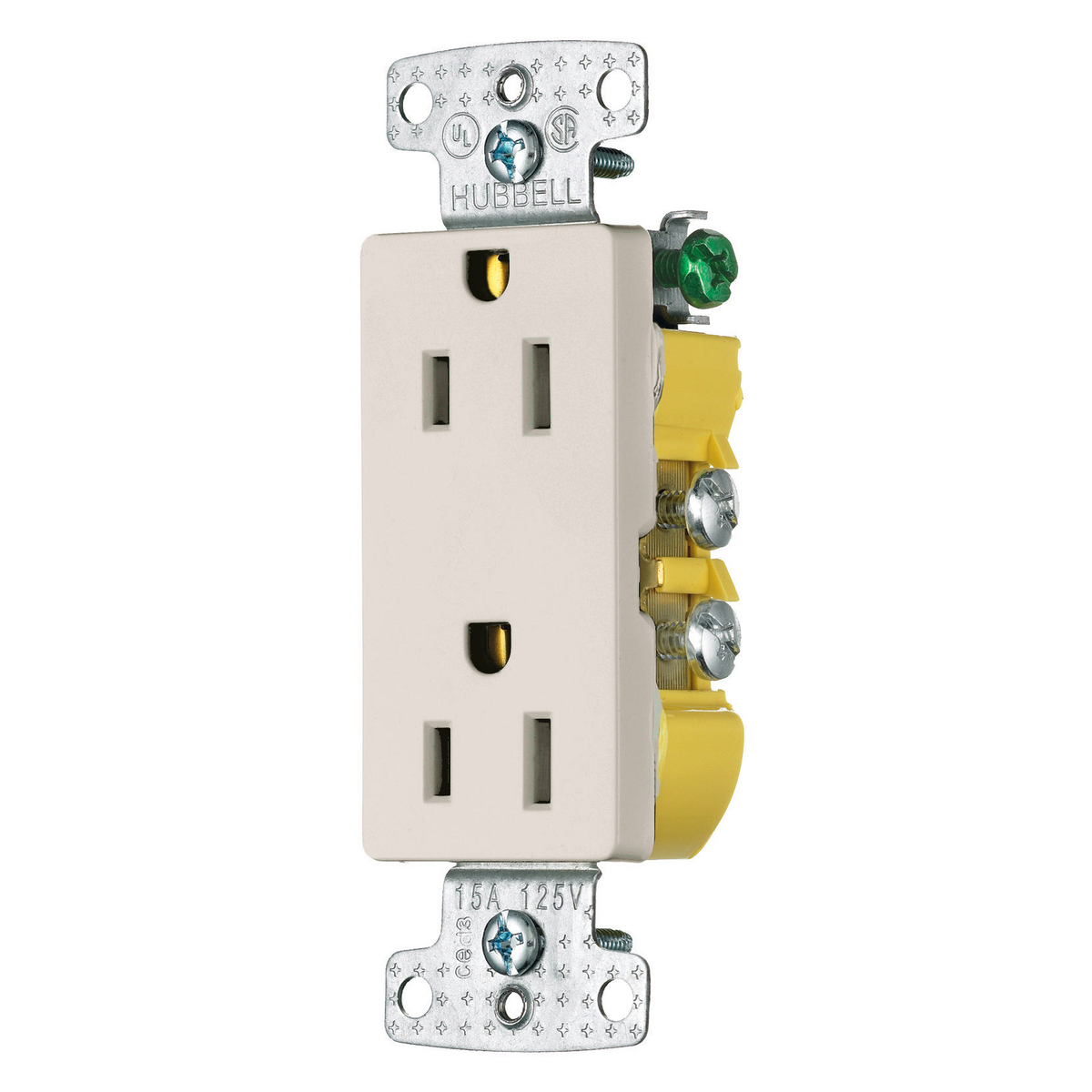 RRD15LA 1-Phase Decorator Duplex Grounding Standard Screw Mount Straight Blade Receptacle, 125 V AC, 15 A, 2 Poles, 3 Wires, Light Almond