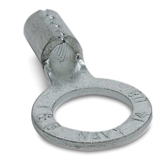 D8-38 Sta-Kon D Series Non-Insulated Ring Terminal, 8 AWG Conductor, 1.32 in L, Brazed Seam/Serrated Barrel, Copper, Metallic
