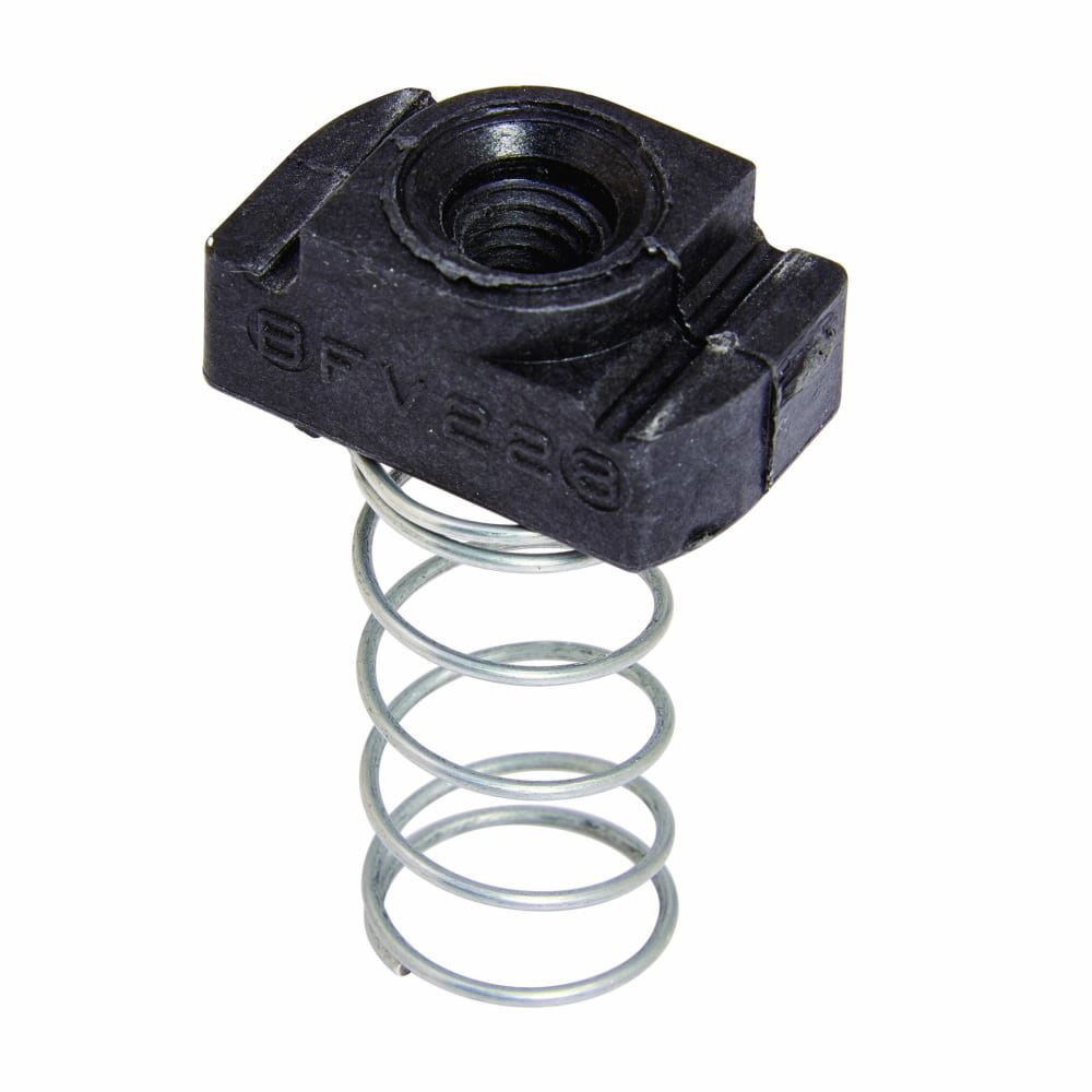 BFV228 Channel Nut With Zinc Plated Steel Spring, 300 lb Pullout, 150 lb Slip, 200 in-lb Torque, 3/8-16 Thread, Glass Reinforced Polyurethane