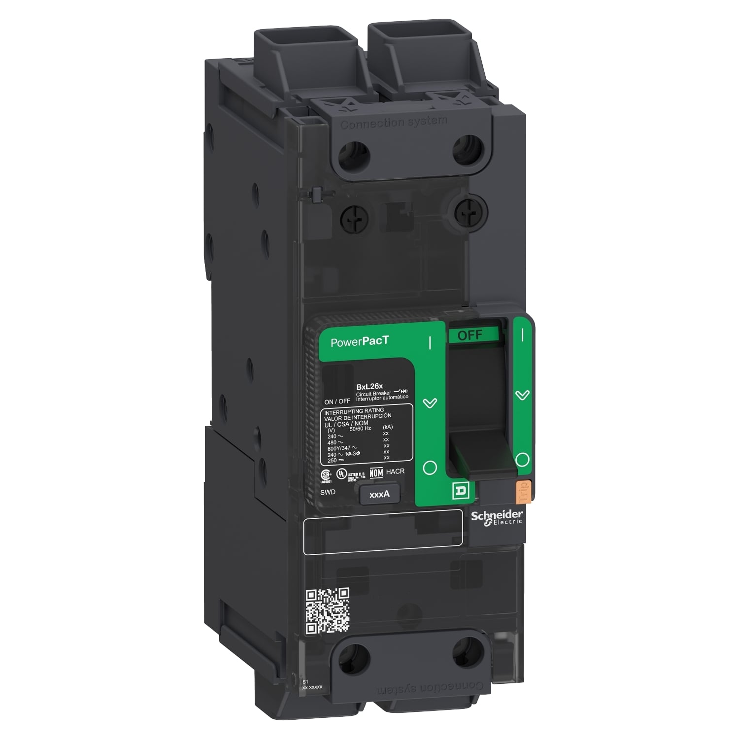 BDL26040 PowerPact EverLink Molded Case Circuit Breaker, 600Y/347 V AC, 40 A, 25 kA at 240 V AC, 18 kA at 480 V AC, 14 kA at 600Y/347 V AC Interrupt, 2 Poles, Thermal Magnetic Trip