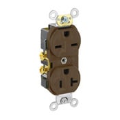 5842 1-Phase Duplex Dual Voltage Self-Grounding Straight Blade Receptacle, 125/250 V AC, 20 A, 2 Poles, 3 Wires, Brown