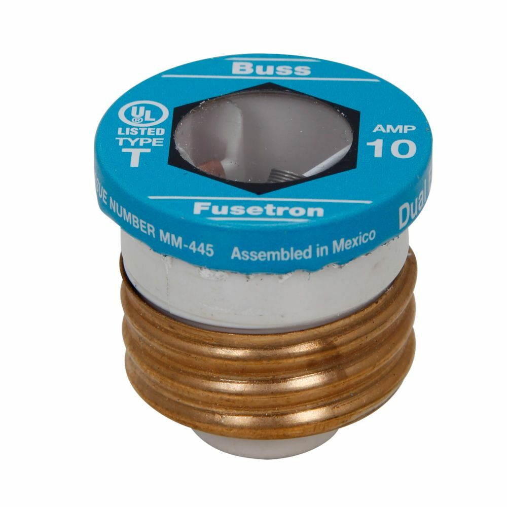 T-4/10 T Series Heavy Duty Time Delay Plug Fuse, 10 A, 125 VAC, 10 kAIC Interrupt, Round Body