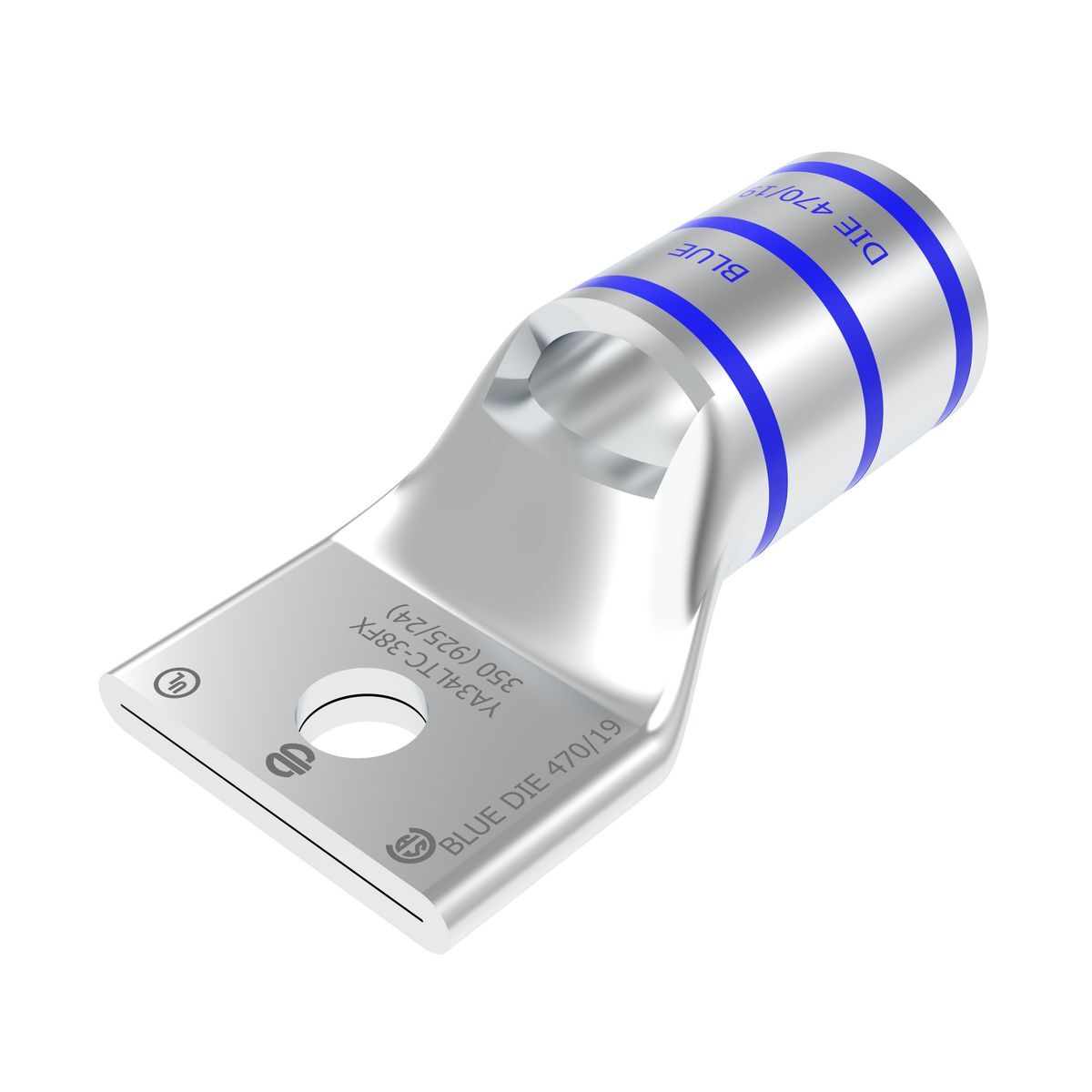 YA34LTC38FX YA-L-FX 1-Hole Compression Lug With Inspection Window, 350 kcmil Flexible Copper Conductor, Die Code: 19, 3/8 in Stud, Copper