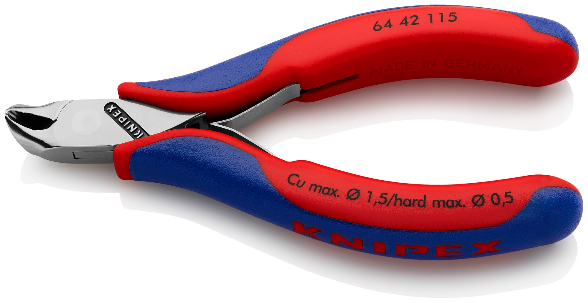 Electronics End Cutting Nippers, 4 1/2 in., Multi-Component, Polished, Semi-flush with Small Bevel Cut, End Cutter Head, Up to 1/64 in. Hard Wire, 27°