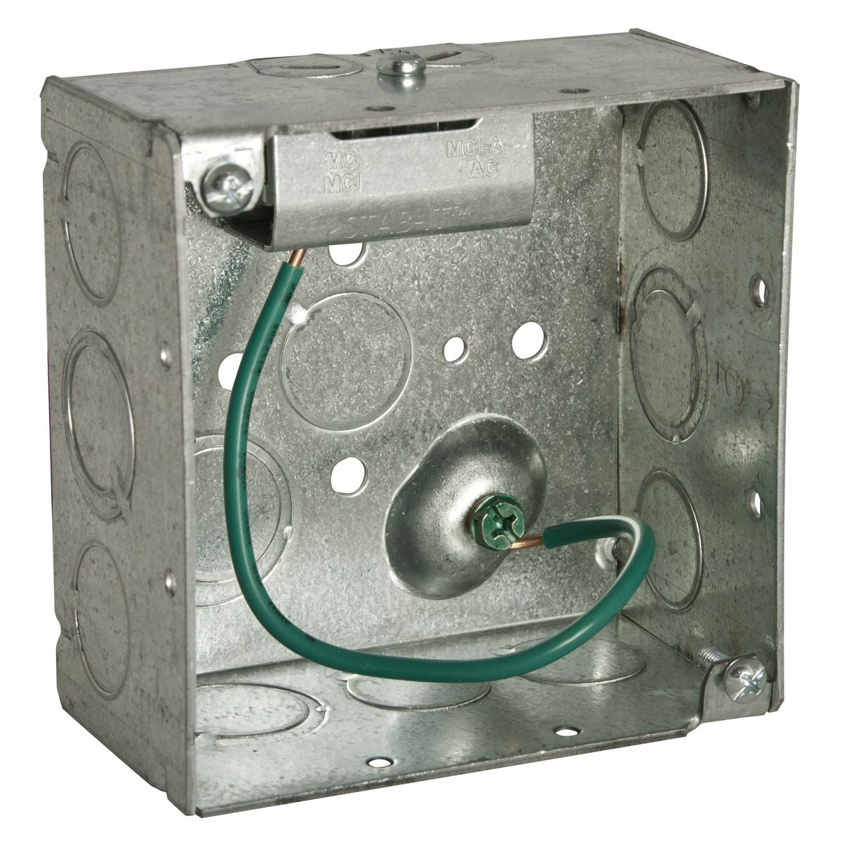 232S Square Box, Steel, 30.3 cu-in Capacity, 2 Gangs, (2) Outlets, (11) Knockouts, 4 in H x 4 in W x 2-1/8 in D