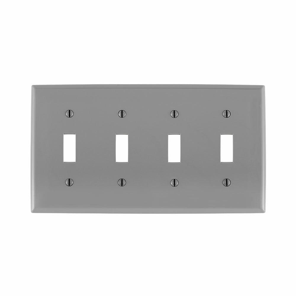 80712-GY Standard Size Traditional Wall Plate, 4 Gangs, 8.18 in W x 4.5 in H, Thermoplastic, Gray