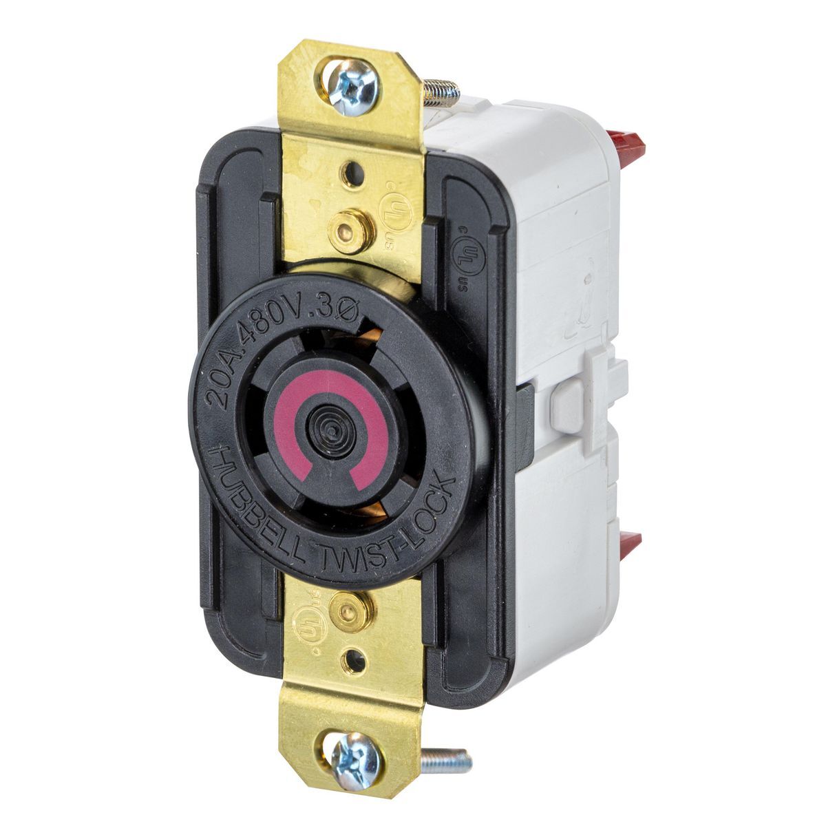 Twist-Lock Edge Receptacle with Spring Termination, 20A, 3P 480V, L16-20R, Black