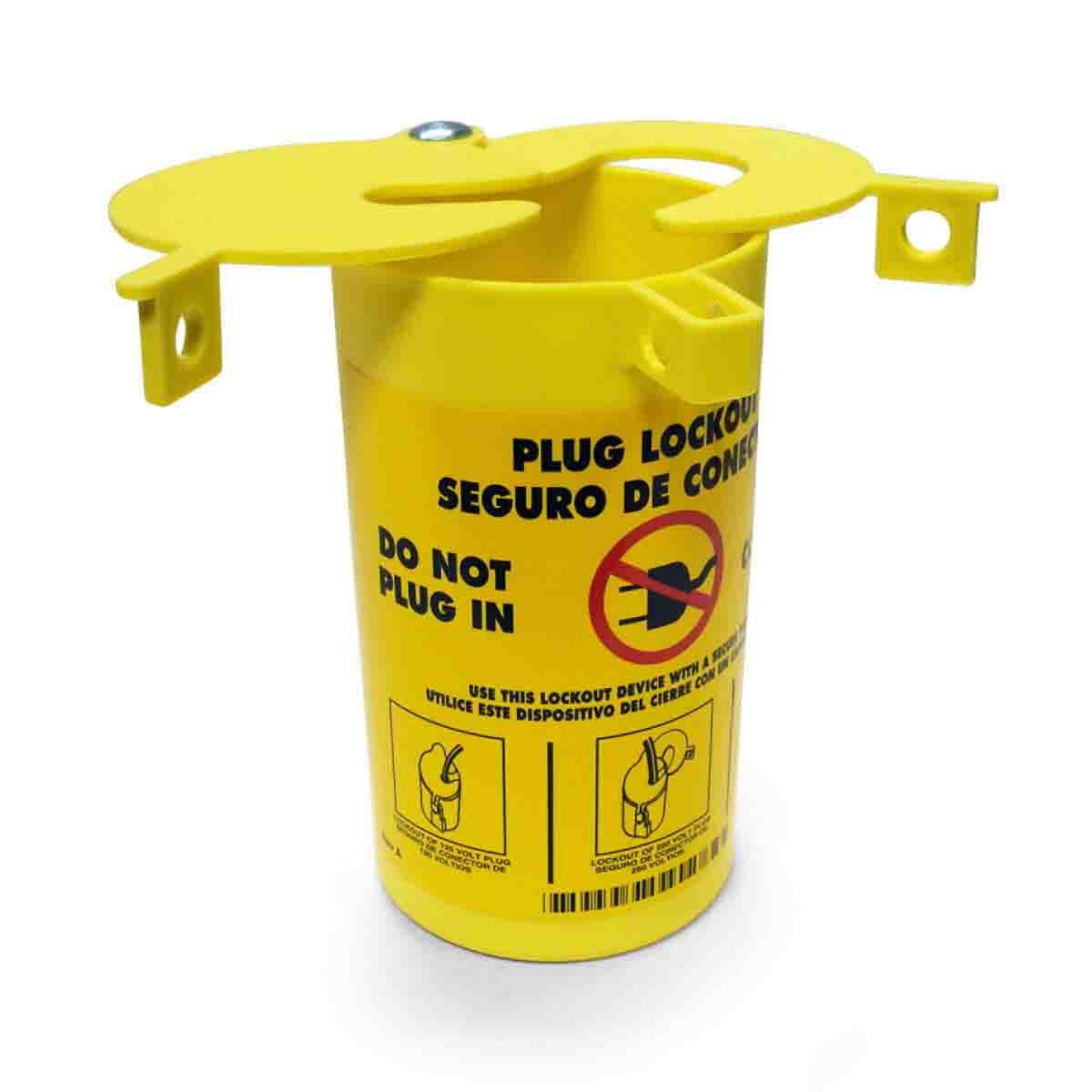 PLO23 Encasing Electrical Risk Plug Lockout Device, For Use With Small, Medium and Large Diameter Cord Up to 1-1/4 in, 0.37 in Dia Max Padlock Shackle, LOTO-28 Thermoplastic Elastomer, Yellow