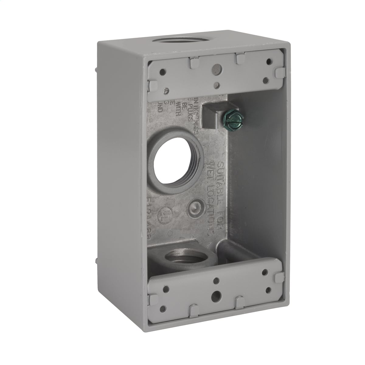 5324-0 Weatherproof Outlet Box With Lugs, Die Cast Aluminum, 18.3 cu-in, 1 Gang, 3 Outlets, 4-1/2 in H x 2-3/4 in W x 2 in D