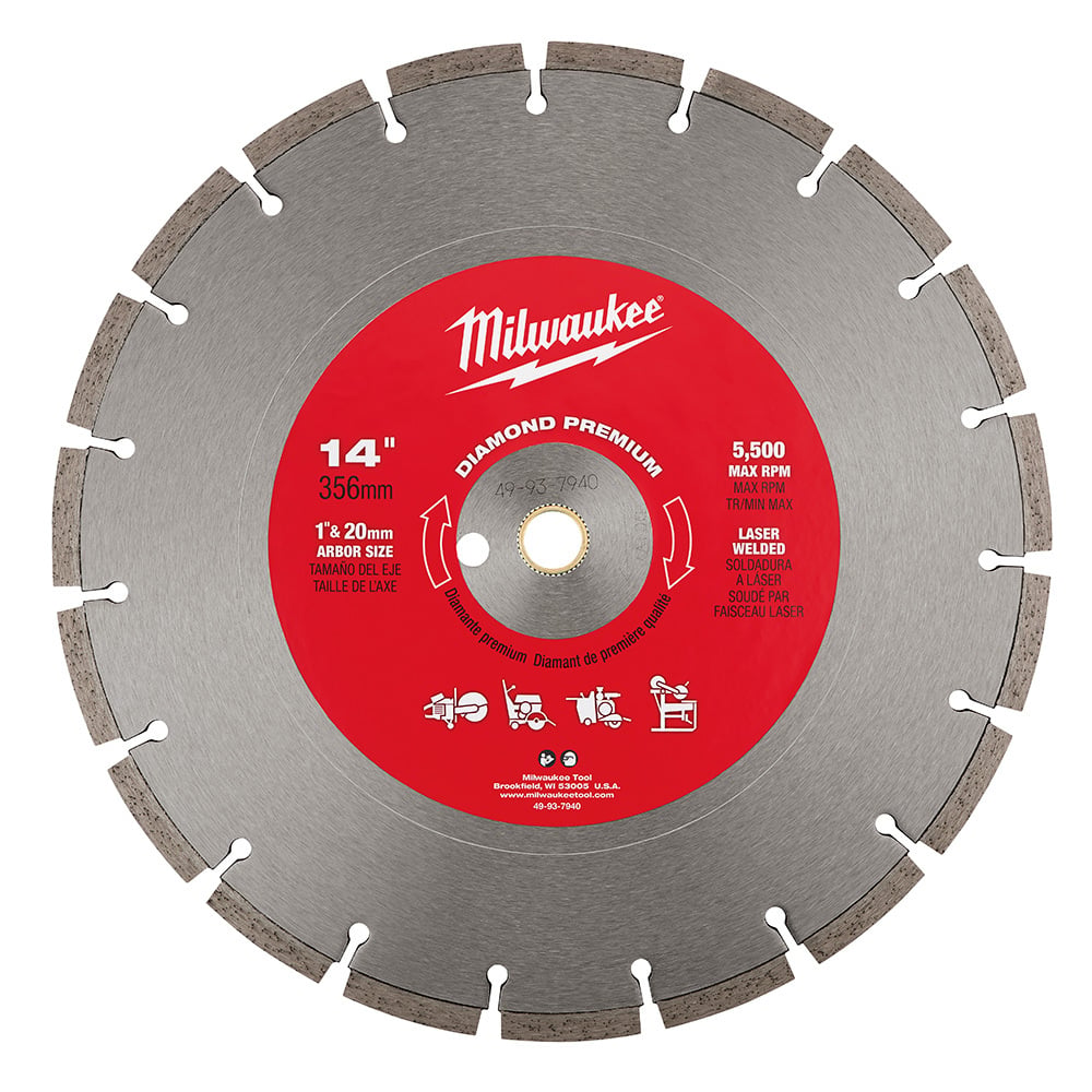 49-93-7940 Premium Segmented Circular Diamond Saw Blade, 14 in Dia Blade, 1 in, 20 mm Arbor/Shank, Wet/Dry Cutting