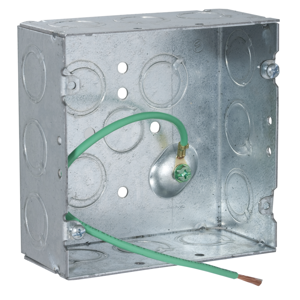 257SM Square Box, Steel, 42 cu-in Capacity, (16) Knockouts, 4-11/16 in H x 4-11/16 in W x 2-1/8 in D