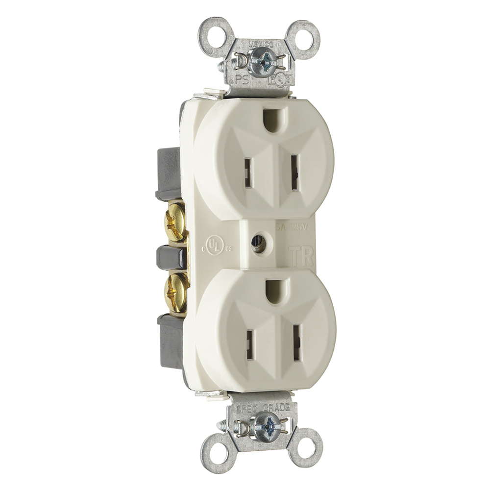 TR5262LA 15 Amp 125V Construction Spec-Grade Duplex Receptacle, Back and Side Wire, Light Almond