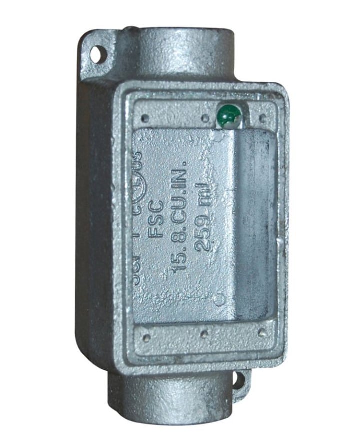 FSCM2 Condulet Shallow Device Box With Mounting Lug And Ground Screw, 3/4 in Trade, 1 Gang, Malleable Iron, Electro-Plated Zinc