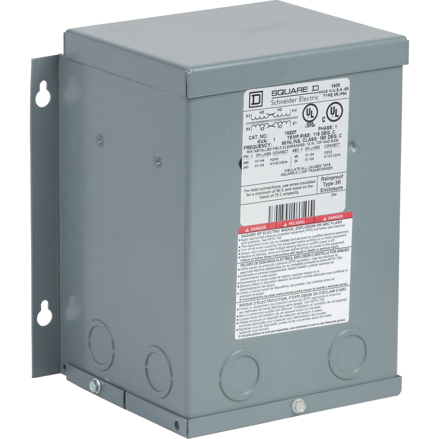 1S82F Dry Sealed Buck and Boost Transformer, 240/480 V AC Primary, 24/48 VAC Secondary, 1 kVA Power Rating, 60 Hz, 1 Phase
