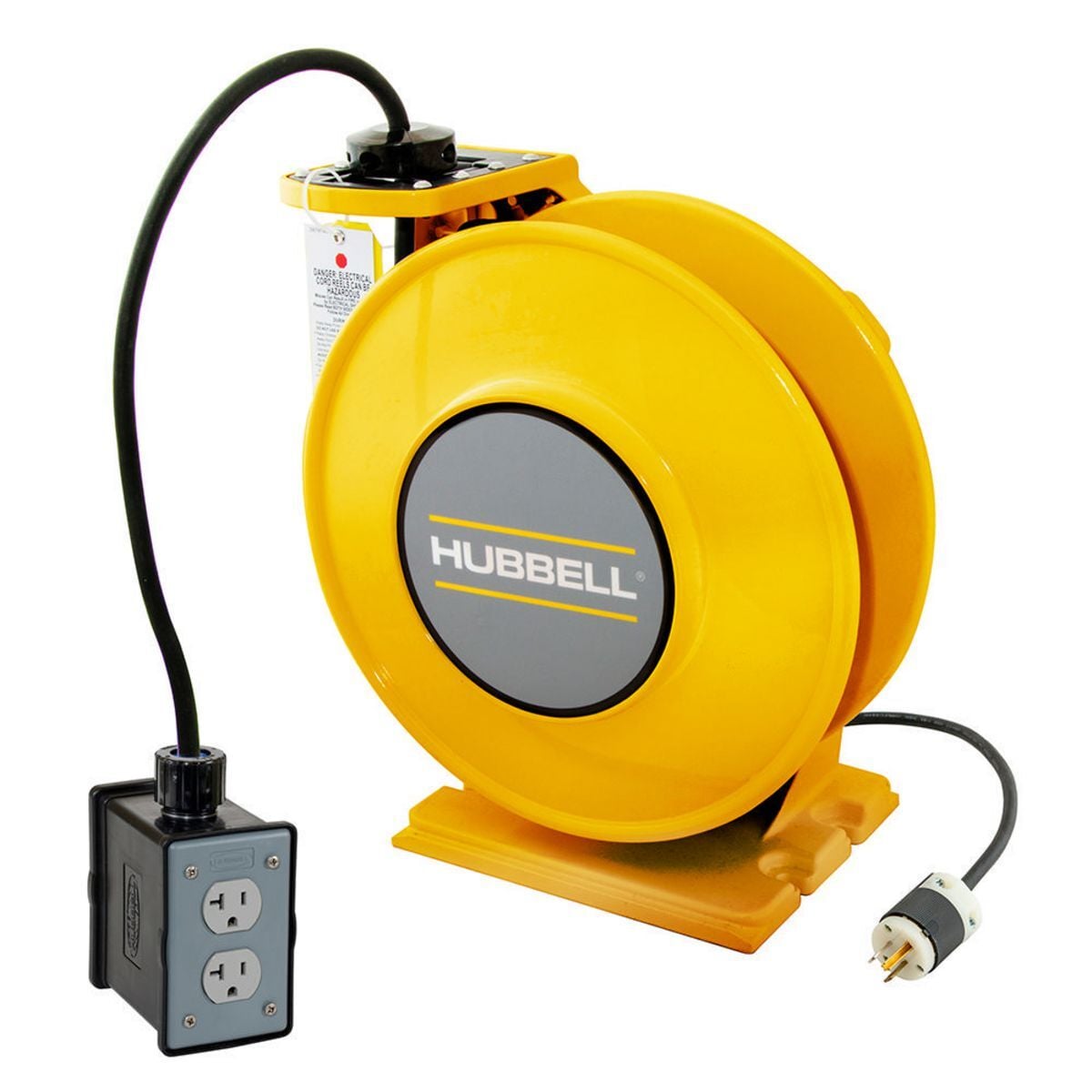 HBLI25123R220M1Y inREACH 3-Conductor Cord Reel With Duplex Receptacle and Black Portable Outlet Box, 250 V AC, 20 A, 25 ft L Cord, 12 AWG Conductor, 2 Outlets