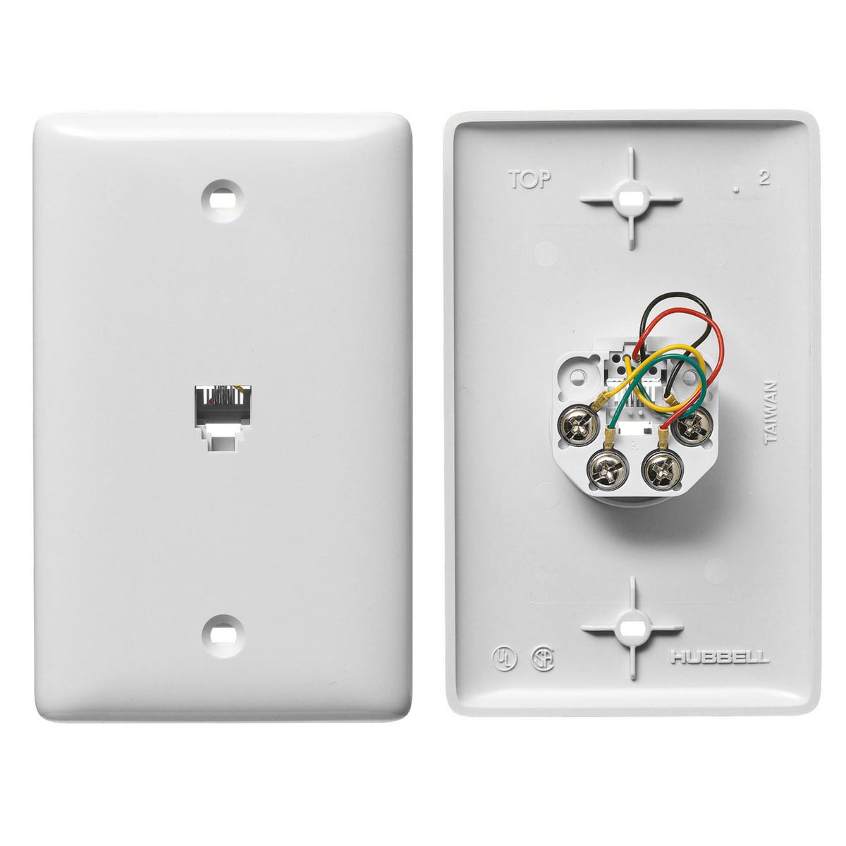 NS735W 1-Gang Mid Sized Molded-In Plate With Jack, Screw Terminal Connection, Screw Mount, 6-Position 4-Conductor Jack Position