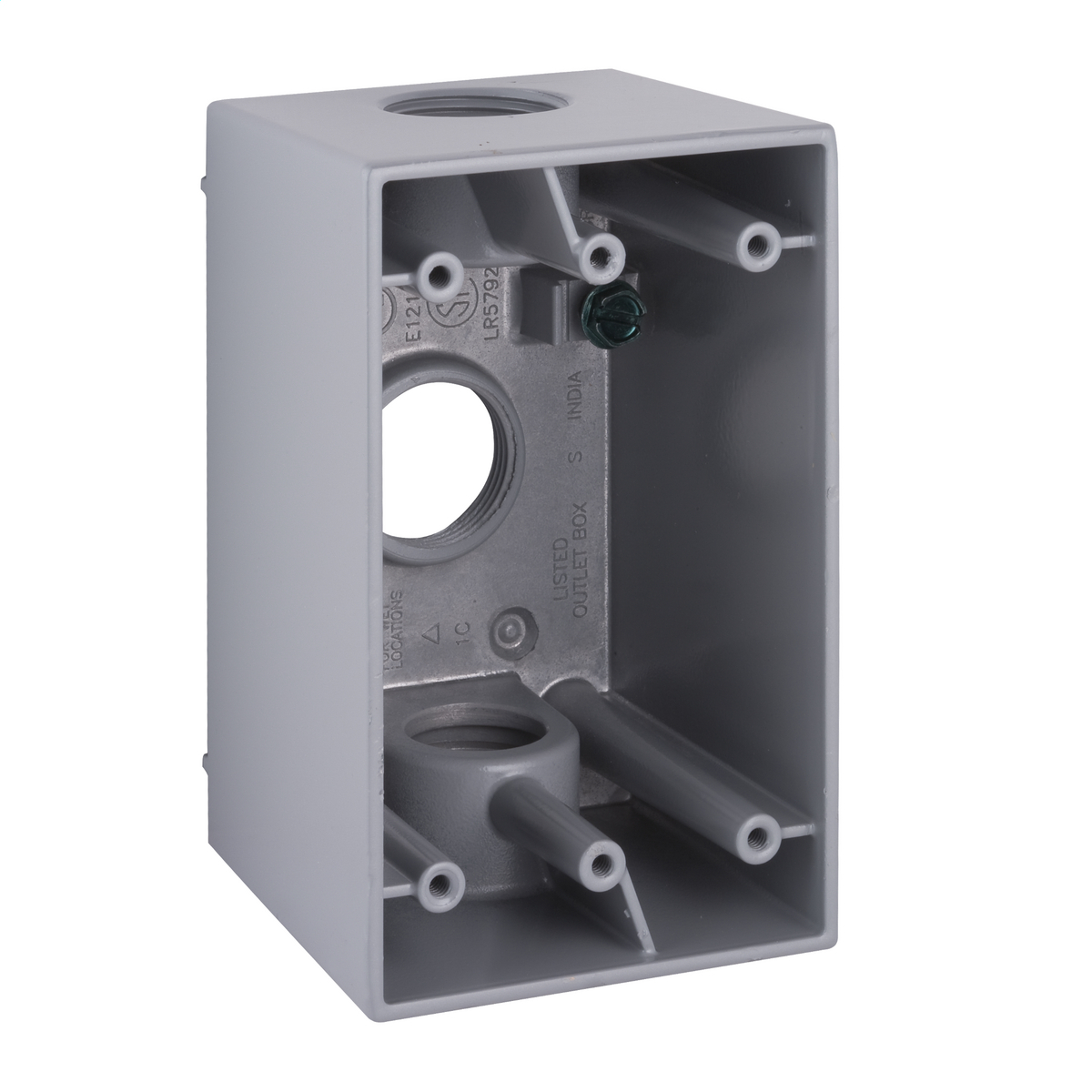 5386-0 Deep Weatherproof Outlet Box, Die Cast Aluminum, 22.5 cu-in Capacity, 1 Gangs, (3) Outlets, 4-1/2 in H x 2-3/4 in W x 2-5/8 in D