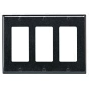 80411-E Decora Standard Size Wall Plate, 3 Gangs, 6.37 in W x 4.5 in H, Thermoset, Black
