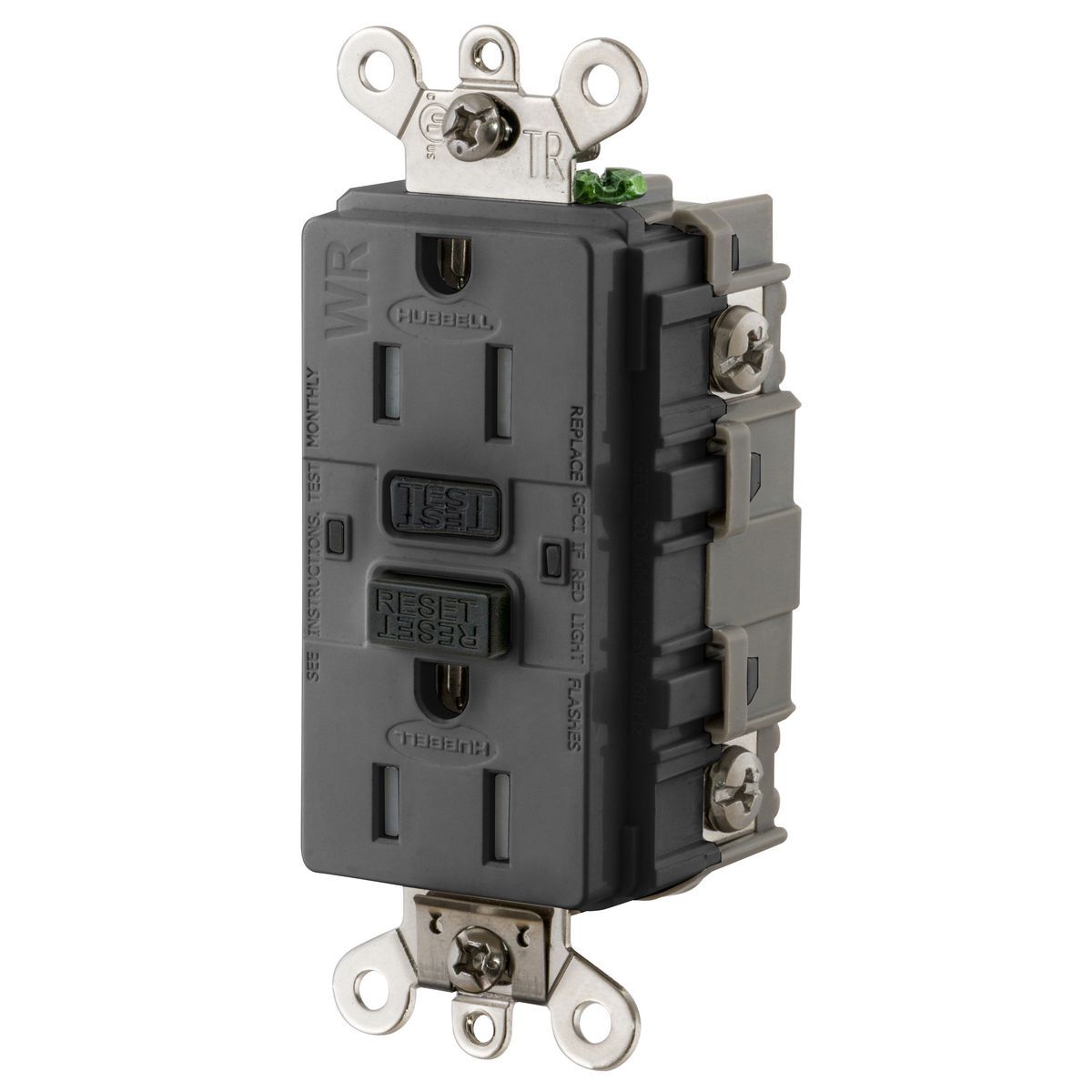 GF5262SGBK Tamper Resistant Weather Resistant Self Test GFCI Receptacle, 125 V, 15 A, 2 Poles, 3 Wires, Black